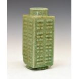 Chinese celadon crackle glazed Cong vase of typical square form, 29.5cm high Condition: The