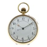 Edward VII 18ct gold open-face chronograph pocket watch, the white Arabic dial with centre seconds