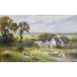 George Turner (1841-1910) - Oil on canvas - A Derbyshire Hamlet, signed, 32cm x 52.5cm