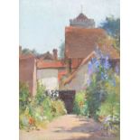 Archibald Kay (1860-1935) - Oil on panel - Architectural view with flower garden, signed, 33.5cm x