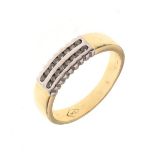 Diamond set ring, stamped '585', with two rows of channel set small diamonds, the sixteen diamonds