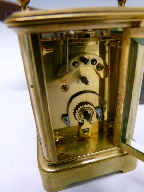 Early 20th Century brass cased 'mignonette' carriage timepiece, having a white Roman dial and single - Image 7 of 9