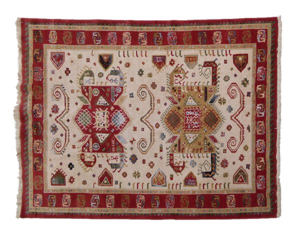 Modern Eastern style rug having geometric decoration on a mushroom ground within multiborders, 331cm