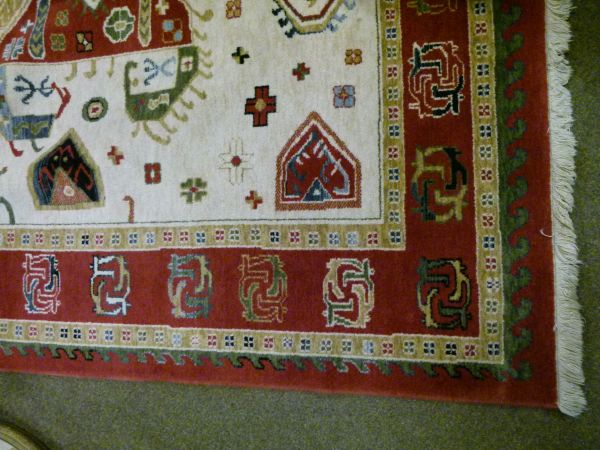 Modern Eastern style rug having geometric decoration on a mushroom ground within multiborders, 331cm - Image 2 of 4