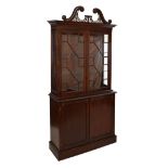 George III style mahogany two section display cabinet, in the Chippendale taste, 20th Century, the