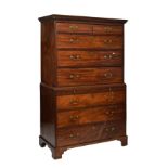 19th Century mahogany chest on chest or tallboy, in the George III style, the moulded dentil cornice