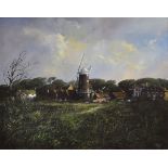 Clive Madgwick (b.1934) - Oil on canvas - An East Anglian Village View With Windmill, signed, 39.5cm