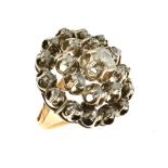 Rose diamond cluster ring, stamped to the outside of the shank '750' and '925', of target design,