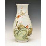 Chinese porcelain ovoid vase having polychrome painted decoration depicting sparrows amongst