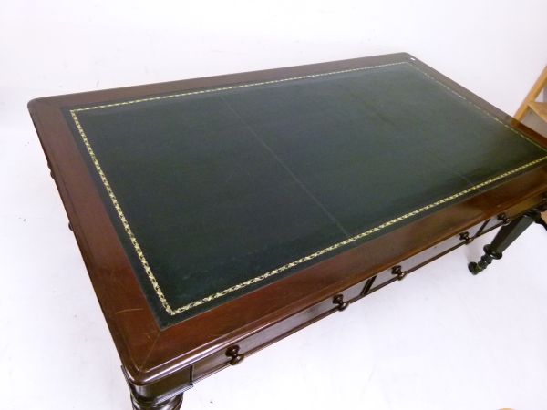 Late 19th/early 20th Century mahogany library table, the moulded rectangular top with gilt-tooled - Image 4 of 8