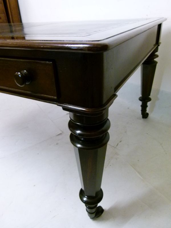 Late 19th/early 20th Century mahogany library table, the moulded rectangular top with gilt-tooled - Image 5 of 8