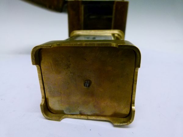 Early 20th Century brass cased 'mignonette' carriage timepiece, having a white Roman dial and single - Image 8 of 9