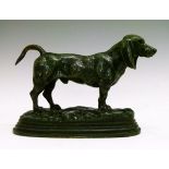 Antoine Barye - Green patinated bronze figure of a Bassett Hound, signed Barye and with