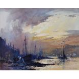 Robert Leslie Howey (1900-1981) - Watercolour - A moonlit coastal view with fishing vessels,