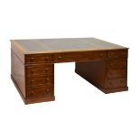 Late Victorian/Edwardian partners mahogany twin pedestal desk, the moulded rectangular top with