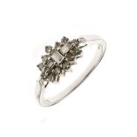 Fifteen stone diamond cluster 18ct white gold cluster ring, the three central baguettes enclosed