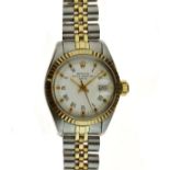 Rolex - Lady's Oyster Perpetual Date automatic wristwatch, ref: 6917, bi-metal, white dial with gilt