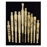 Group of ten 19th and early 20th Century bone pens and pencils each with Stanhope viewer, to include