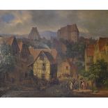 Eduard Stiegel (German 1818-1879) - Oil on canvas - A town scene with figures, signed E. Stiegeil