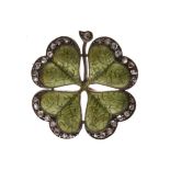 Austrian diamond and enamel four leaf clover brooch, control marks to the pin and catch, each leaf