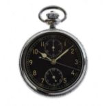 Military Interest - Hamilton nickel-cased push-button chronograph pocket watch, the black dial