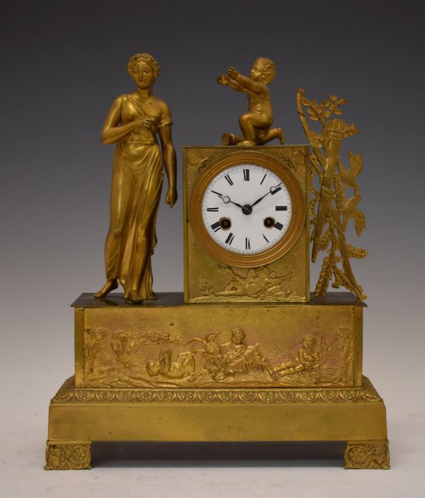 Mid 19th Century French gilt brass mantel clock with silk suspension, Vincenti and Cie, Paris, the