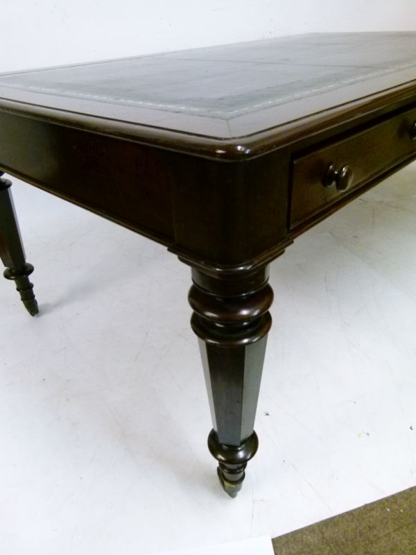 Late 19th/early 20th Century mahogany library table, the moulded rectangular top with gilt-tooled - Image 3 of 8