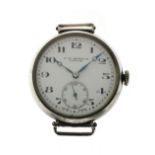 J.W. Benson - Officers Trench style silver cased manual wind wristwatch, having hinged lugs,