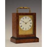 19th Century French burr walnut mantel clock, the white Roman dial with Breguet moon hands, the