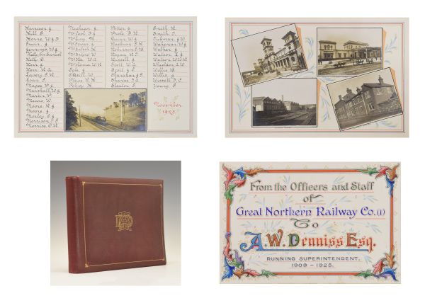 Great Northern Railway Interest - Leather bound hand written album presented to A.W. Denniss, Loco