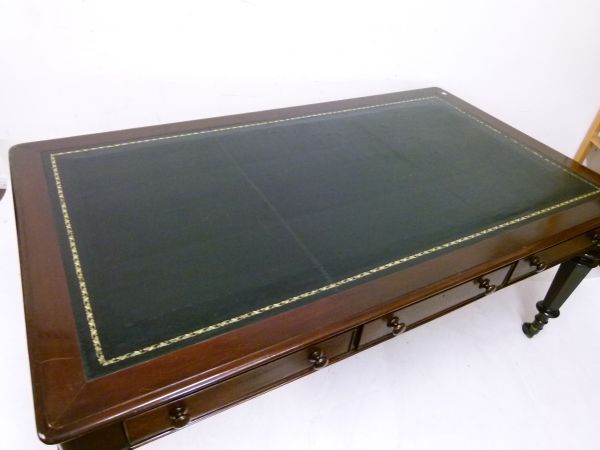 Late 19th/early 20th Century mahogany library table, the moulded rectangular top with gilt-tooled - Image 7 of 8