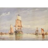 Richard Henry Nibbs (1816-1893) - Watercolour - An estuary view with sailing vessels, signed, 34cm x