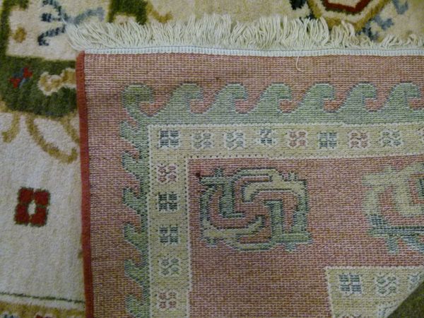 Modern Eastern style rug having geometric decoration on a mushroom ground within multiborders, 331cm - Image 4 of 4