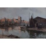 Bartram Hiles (1872-1927) - Watercolour - Bristol City Docks, signed, 26cm x 38cm Condition: **