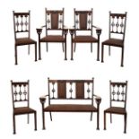 Early 20th Century Art Nouveau carved beech and mahogany seven piece parlour/salon suite,