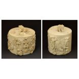 Japanese carved ivory box and cover decorated with tigers, Meiji period, 9.25cm diameter approx,