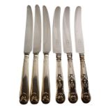 Matched set of twelve Elizabeth II silver Shell pattern table knives, 6 x Sheffield 1965 and 6 x