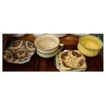 Six items of Burleigh Ware comprising: two handled floral dish, two chamber pots and three dishes (