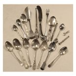 Quantity of silver and white metal spoons, knives etc Condition: