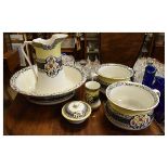 Burleigh Ware dressing table set comprising: wash hand jug and bowl, pair of chamber pots,