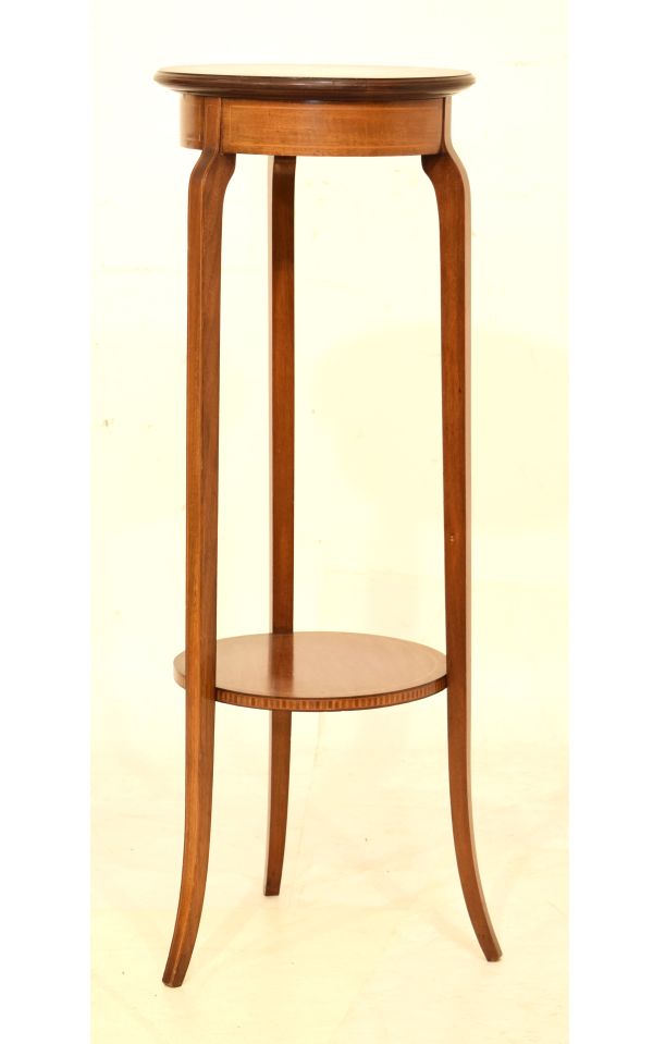 Edwardian mahogany string inlaid two tier plantstand, 92cm high Condition: