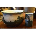 Royal Doulton Series Ware chamber pot and cylindrical pot decorated with a landscape pattern D2511