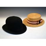 'Fine Fur Felt' bowler hat, together with a straw boater (2) Condition: