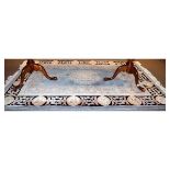Modern Chinese rug having typical embossed decoration on a pale blue ground within multi borders,