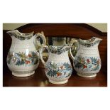 Set of three 19th Century Davenport graduated jugs decorated with the Holly pattern Condition: