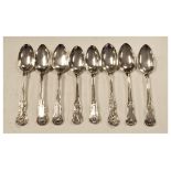 Three pairs of Georgian silver Hour Glass tablespoons, together with a pair of Victorian silver