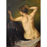 James Scrase - Oil on board - Seated Nude, signed, 101cm x 75cm, framed Condition: