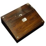 19th Century rosewood and metal inlaid mother-of-pearl mounted writing slope, 30cm wide Condition: