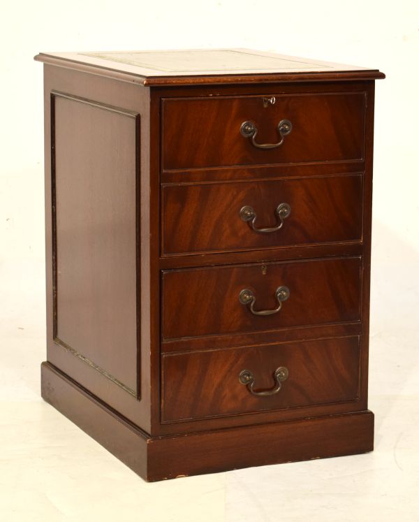 Reproduction mahogany pedestal filing cabinet with gilt-tooled green skiver Condition: