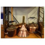 Quantity of copper kitchen ware including; kettle, funnel etc Condition: